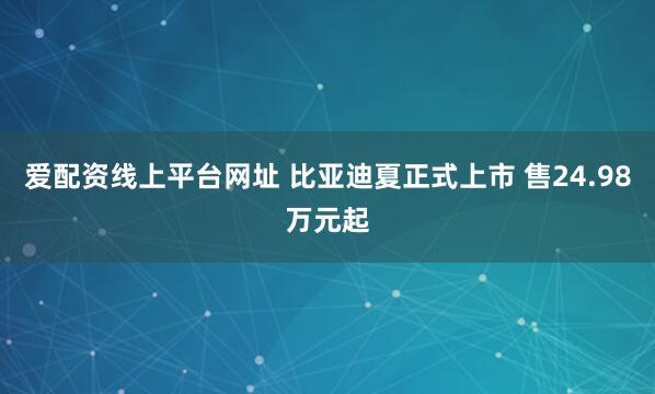 爱配资线上平台网址 比亚迪夏正式上市 售24.98万元起